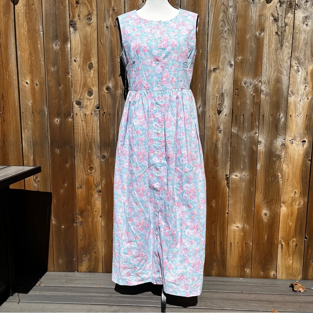 Homemade Vintage Spring Sleeveless Pink & Light Blue Floral Maxi Dress